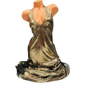 Victoria’s Secret Long Nightgown Slip Dress – Metallic Gold & Black (Size Large)